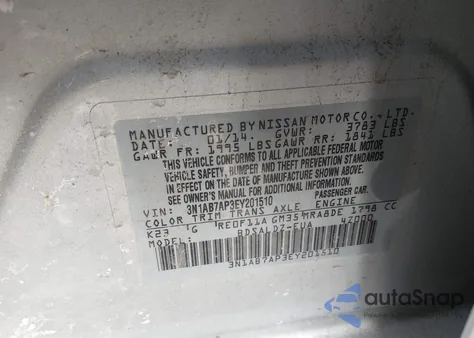 2014 Nissan Sentra Sv z USA, uszkodzony, nr VIN 3N1AB7AP3EY201510